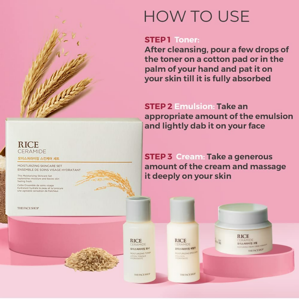 The Face Shop Rice & Ceramide Moisturizing Skincare Set Kit | Grocsy