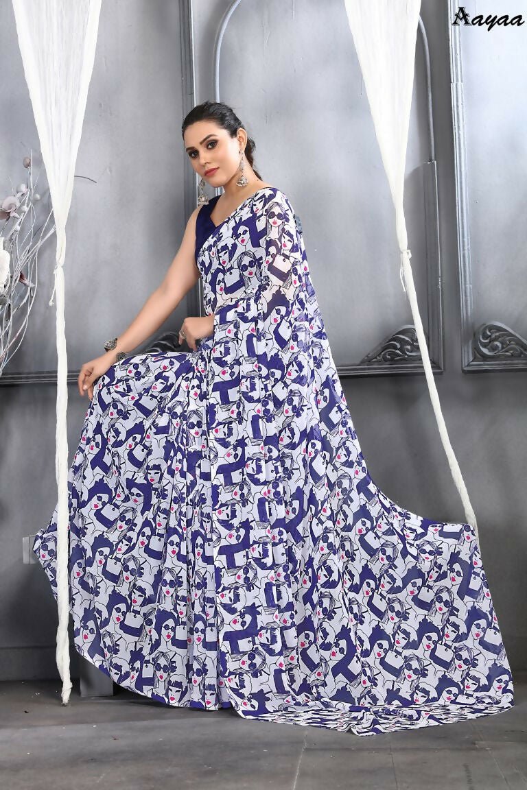 Aayaa Designer Printed Georgette Saree - Multi Color | Grocsy