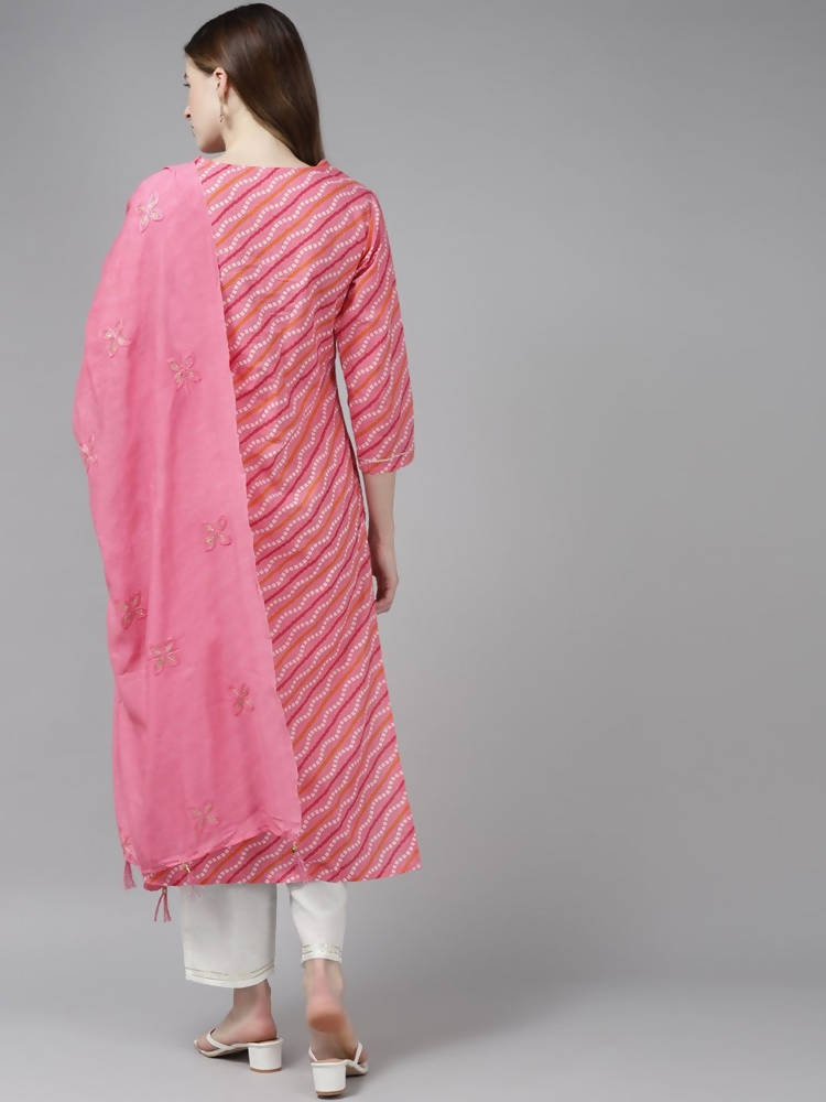 Yufta Women Pink Yoke Design Regular Sequined Pure Cotton Kurta with Palazzo and Dupatta | Grocsy