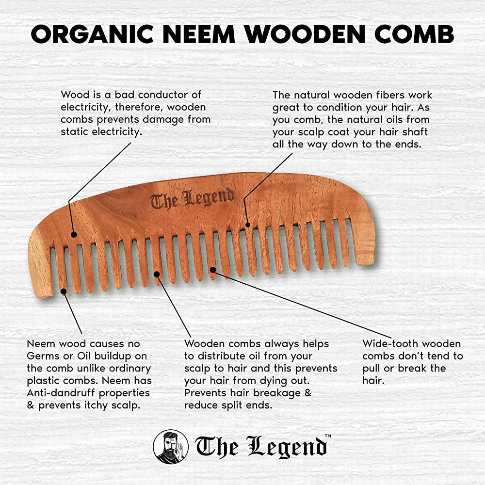 The Legend Organic Pure Neem Wood Comb Fine Teeth | Grocsy