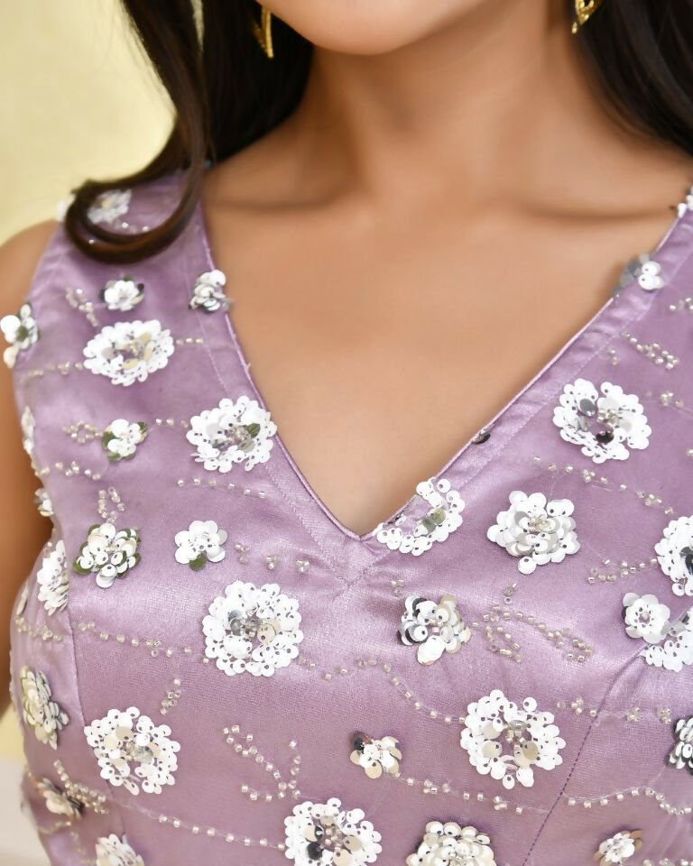Amodini Designer Studio Floral Lavendar Sleeveless Padded Blouse | Grocsy