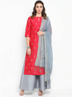 Janasya Women Red Poly Silk Kurta With Palazzo and Dupatta | Grocsy