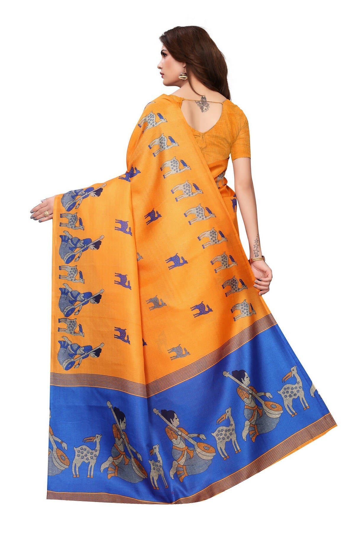 Vamika Orange Kalamkari With Jhalar Khadi Silk Saree | Grocsy