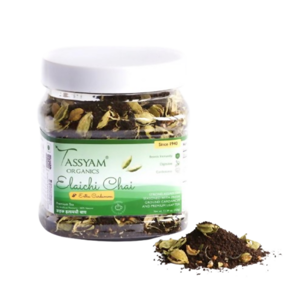 Tassyam Organics Strong Cardamom Tea | Elaichi Chai - Jar | Grocsy