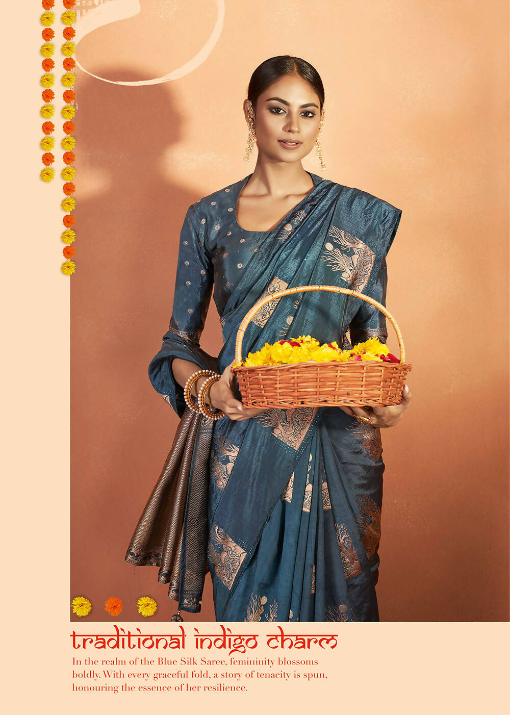 Teal Tusser Silk Woven Design Saree With Unstitched Blouse Piece - Norita Royal Pradha | Grocsy