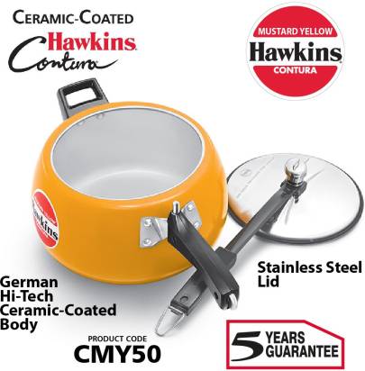 Hawkins Ceramic Coated Contura 5 L Pressure Cooker (CMY50) | Grocsy