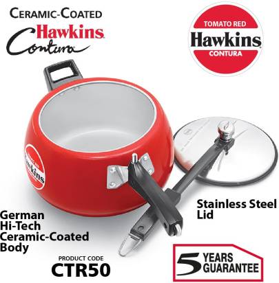 Hawkins Ceramic Coated Contura 5 L Pressure Cooker (CTR50) | Grocsy