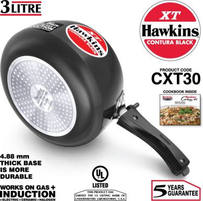 Hawkins Contura Hard Anodized Black XT 3 L Pressure Cooker (CXT30) | Grocsy