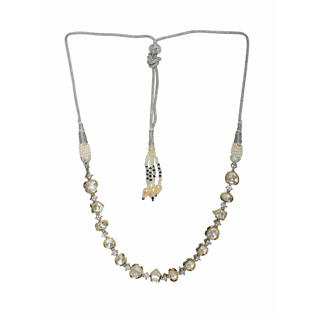 Kundan and Diamond Neckpiece (Silver) - Ruby Raang | Grocsy
