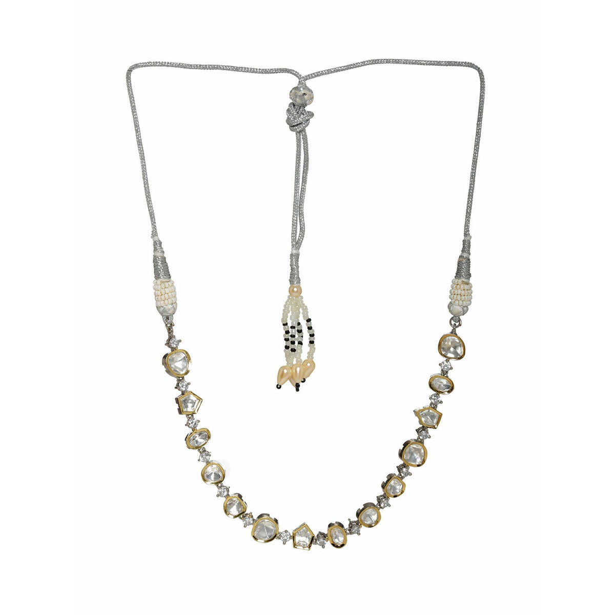 Kundan and Diamond Neckpiece (Silver) - Ruby Raang | Grocsy
