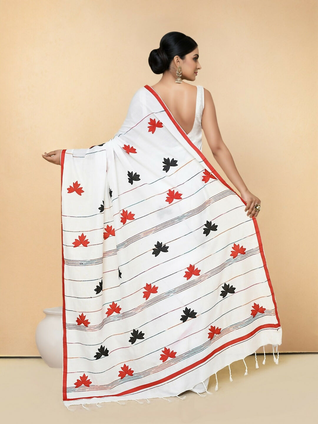 Joban Fashion Multicolor Cotton Applic Saree | Grocsy