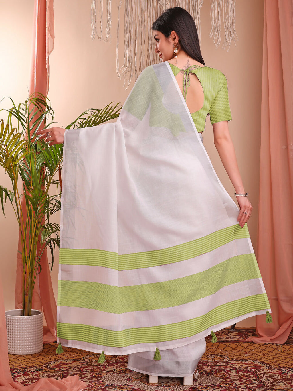 Shree Shyam Fashion The White Loom White Linen Cotton Saree | Grocsy