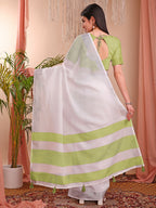 Shree Shyam Fashion The White Loom White Linen Cotton Saree | Grocsy