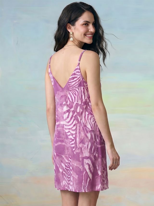 Janasya Lavender A-Line Cotton Dress | Grocsy
