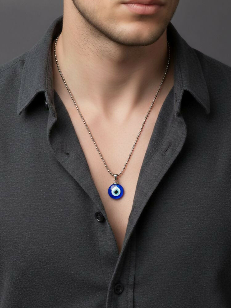 NVR Silver Plated Evil Eye Pendant with Chain for Men & Women | Grocsy