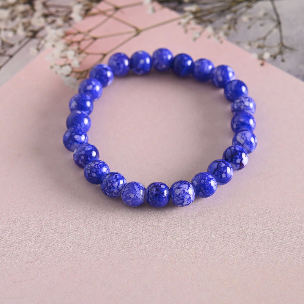 NVR Men & Women Blue Marbel Crystal Elasticated Bracelet | Grocsy