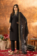 Black Kurti Pant With Dupatta Set for Women by Infinity Export | Grocsy