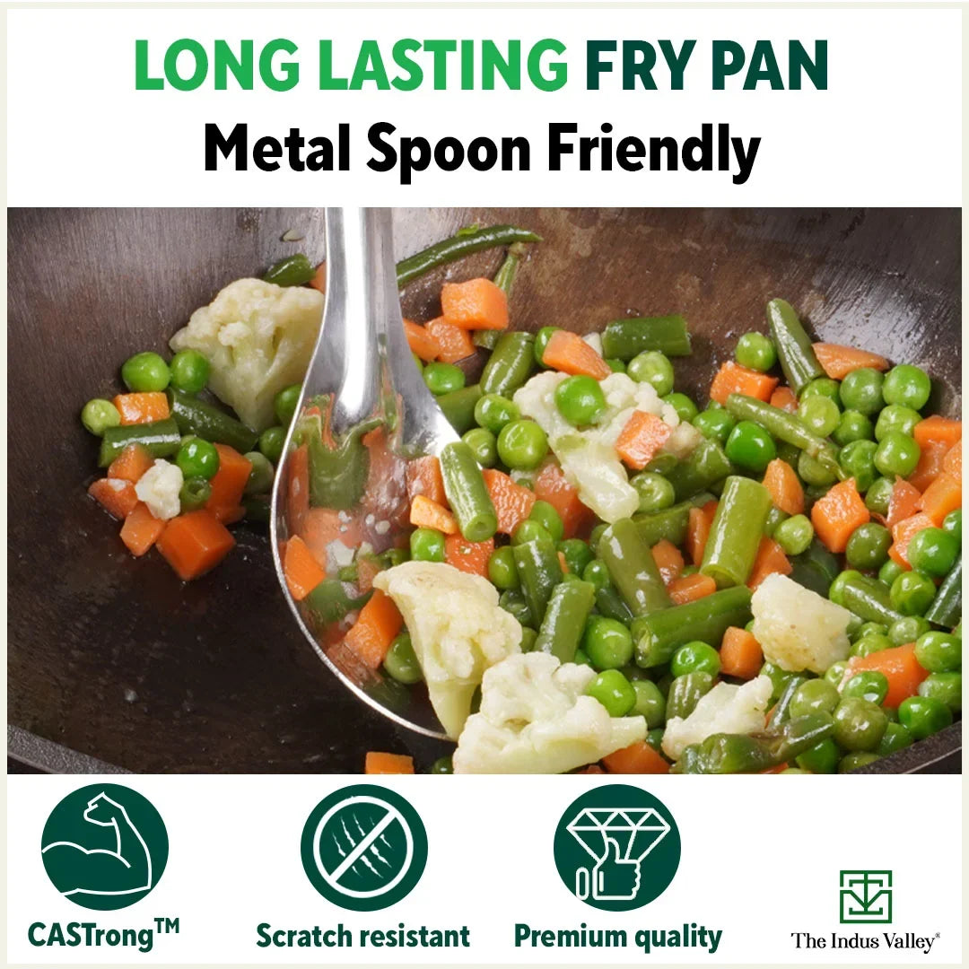 The Indus Valley Super Smooth Cast Iron Frypan, Pre-seasoned, Nonstick, 100% Pure,Toxin-free, Tadka Pan, 25.4cm, 1.7L, 2.4kg | Grocsy