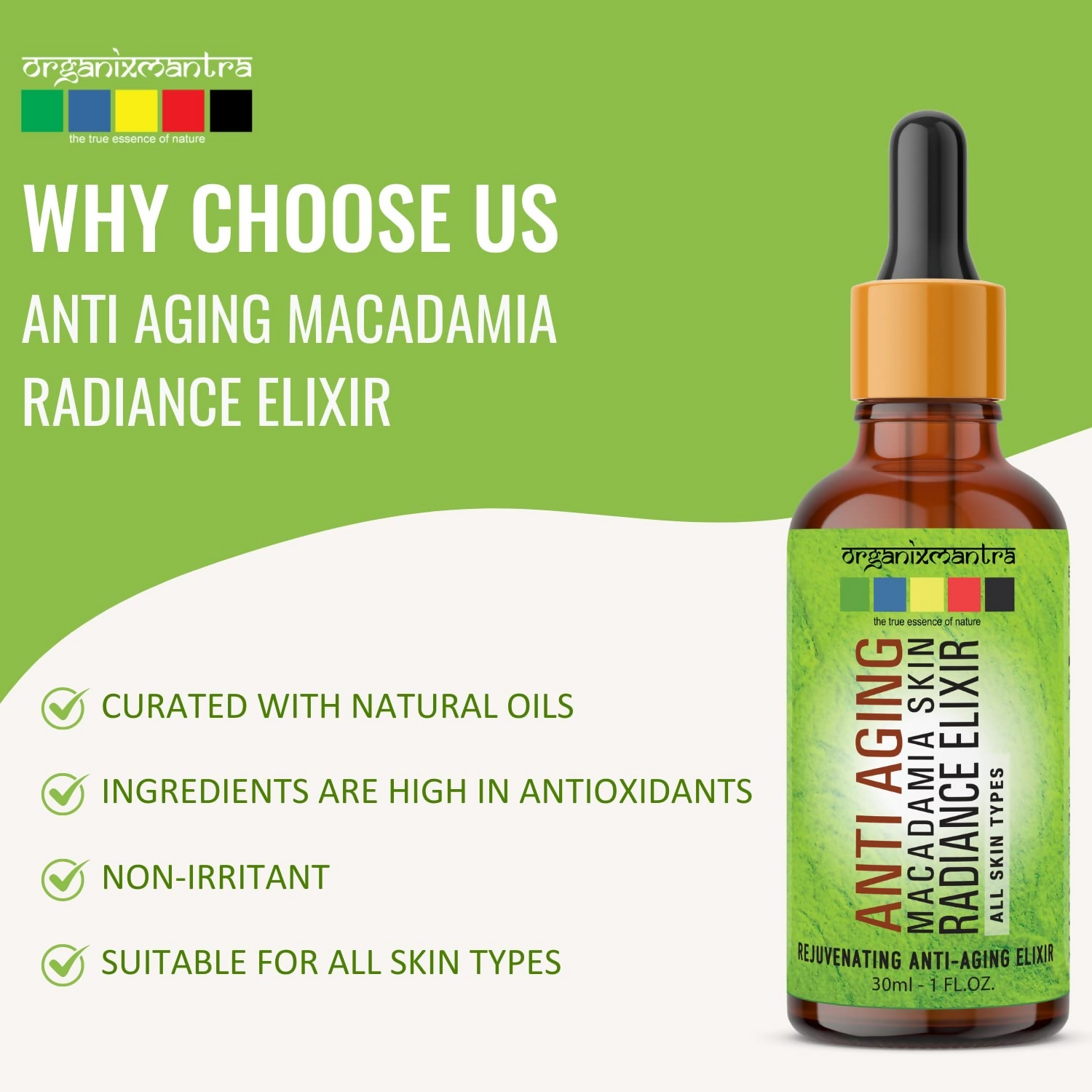 Organix Mantra Anti-Aging Macadamia Radiance Elixir Natural Face Care Serum | Grocsy