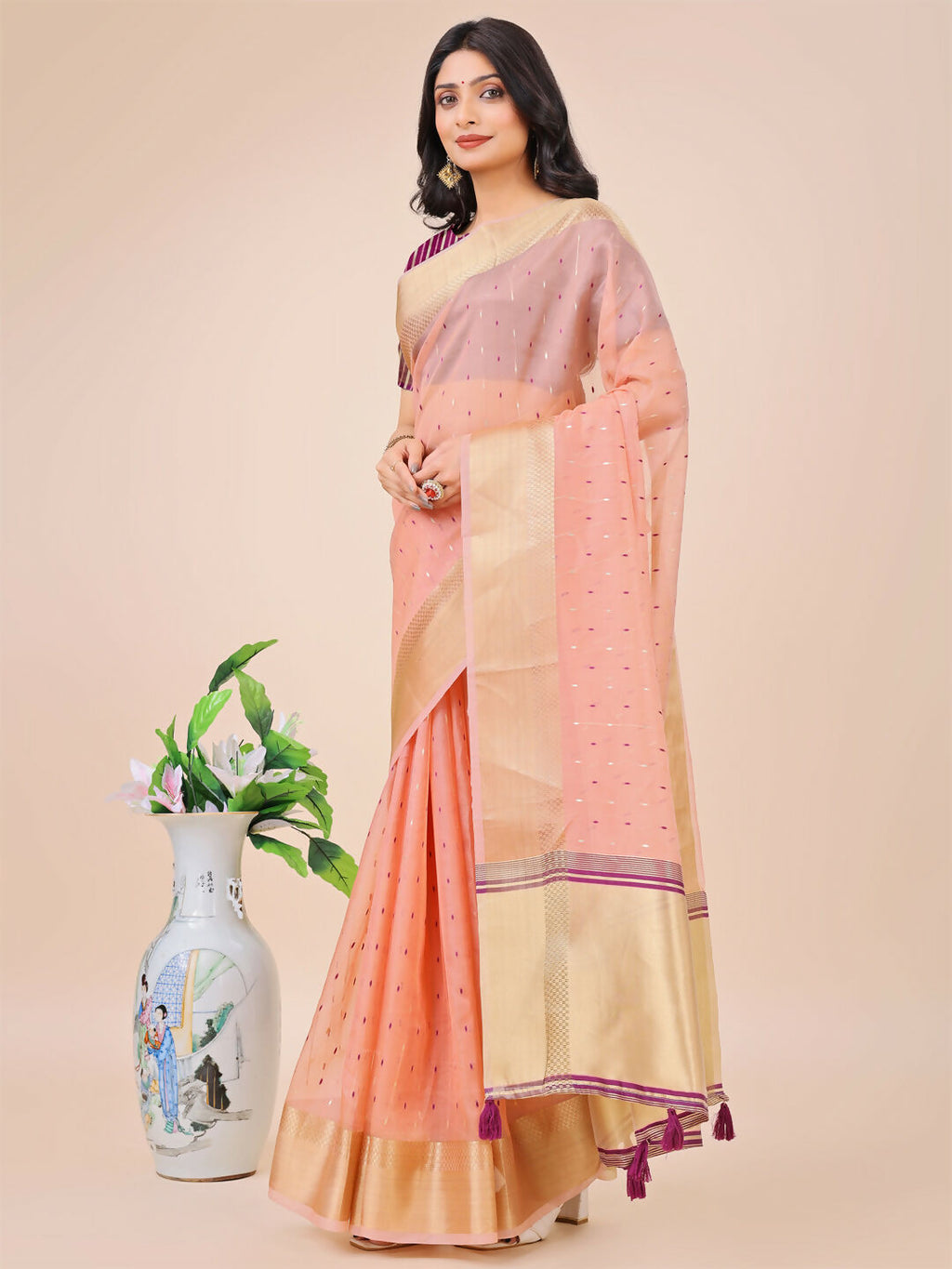 Shree Shyam Fashion Florance Light Pink Organza Saree | Grocsy