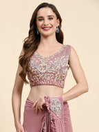 Pink Lycra Solid Ready to wear Saree with stitched Blouse - Vanita | Grocsy