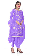 Lavender Organza Silk Embroidered Work Unstitched Dress Material - Tanvi | Grocsy