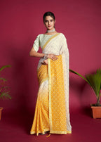 Vamsee Yellow & White Georgette Designer Saree | Grocsy