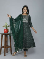 Alvano Women's Attractive And Stylish Rayon Anarkali Kurta With Pant And Dupatta | Grocsy