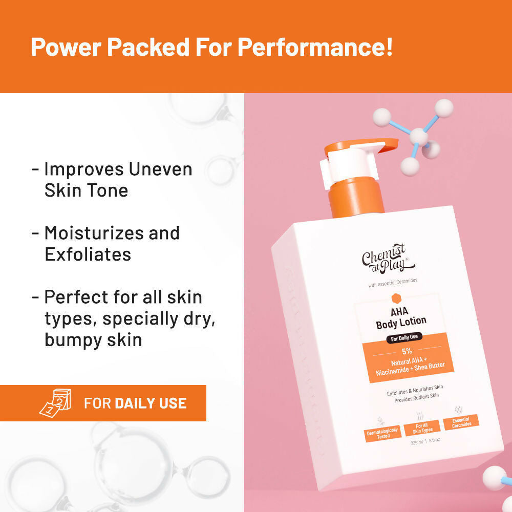 Chemist At Play Exfoliating Body Scrub + AHA Body Lotion Combo | Grocsy