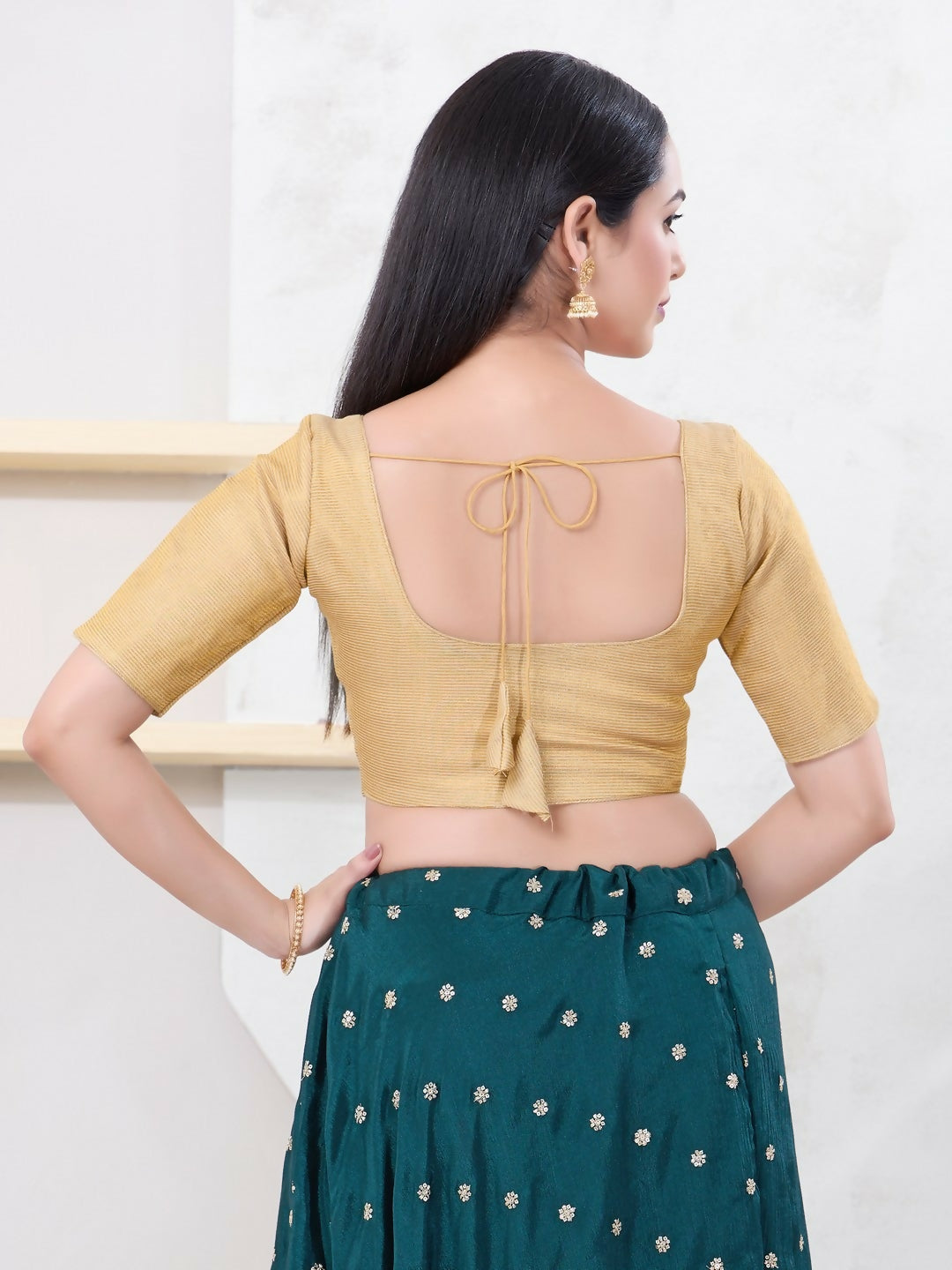 Joban Fashion Gold Tissue Elbow Sleeveless Front Open Blouse | Grocsy