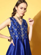 Ahalyaa Women Royal Blue Colour Poly Silk Printed Kurta Palazzo Set | Grocsy