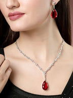 NVR Women's Silver-Plated Red Artificial Stones Studded Handcrafted Jewellery Set | Grocsy