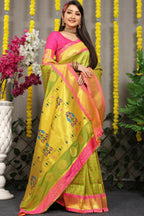 Jyoti Fashion Women's Green Banarasi Silk Zari Woven Saree with Blouse | Grocsy