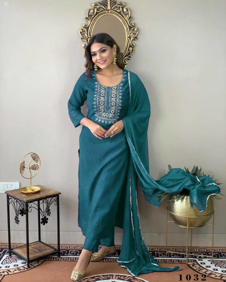 Partywear Designer Firozy Rayon Slub Stitched Suit With Dupatta - Tanisha | Grocsy