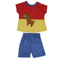 Mhyssa Morty Sleeve Red yellow T-shirt With Blue Shorts Set For Kids | Grocsy