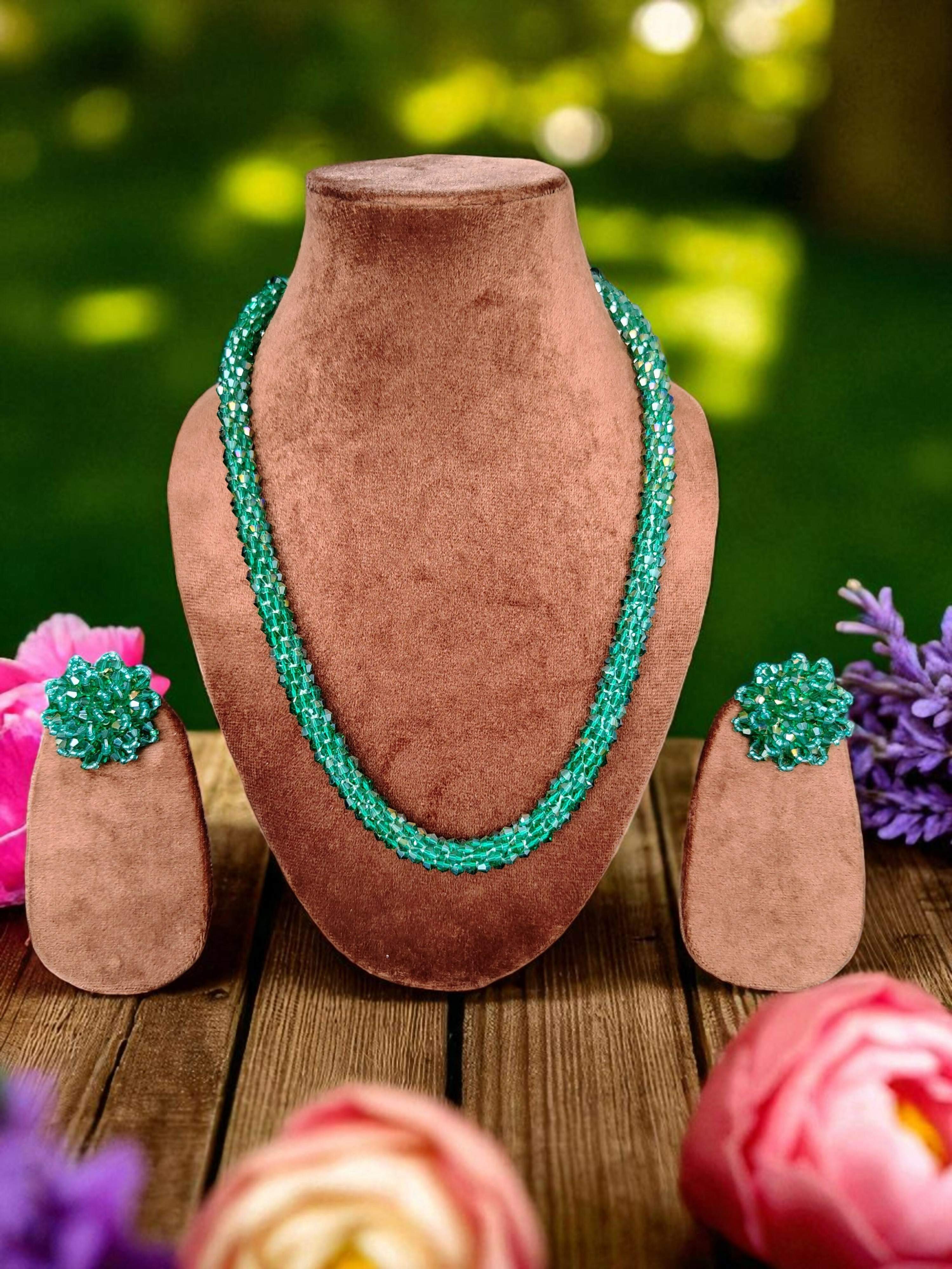 Inhanns Noor-E-Jalwa – Handmade Crystal Bead Necklace -Adjustable - Sea Green | Grocsy