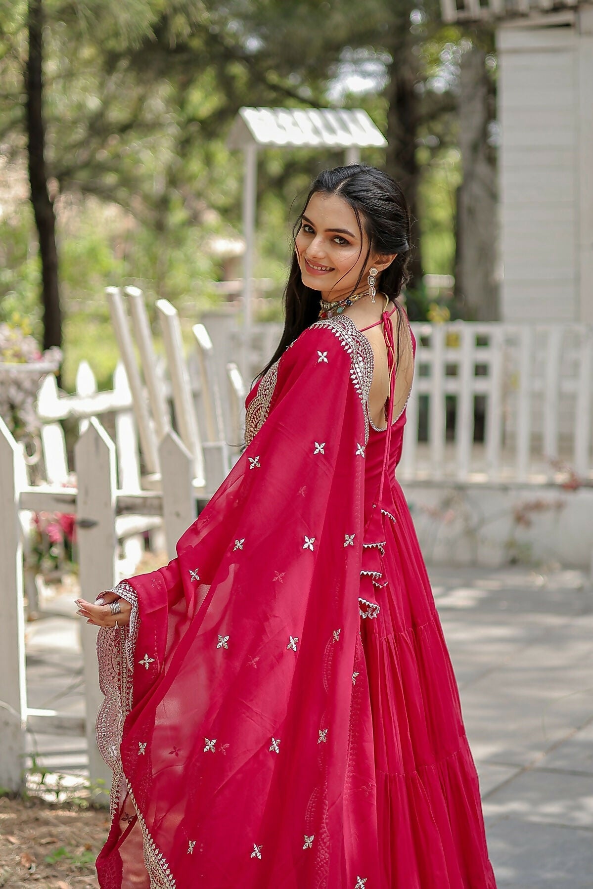 Joban Fashion Pink Georgette Sequence Embroidery Work Kurta Set | Grocsy