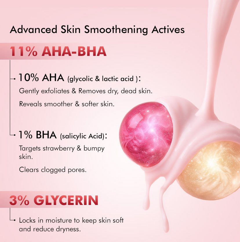 mCaffeine 11% AHA-BHA Skin Smoothening Strawberry Body Lotion | Grocsy