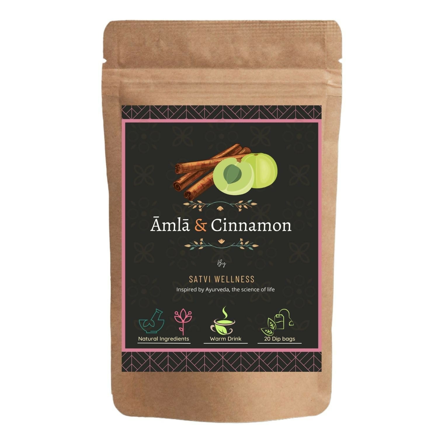 Satvi Wellness Amla Cinnamon Tea | Blend Of Amla And Cinnamon Tea Bags| Blend Of Indian Gooseberry And Cinnamon | Herbal Tea | Grocsy