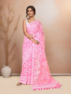 Joban Fashion Light Pink Cotton Blend Jamdani Saree | Grocsy