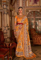 Hot Mustard P V Silk Digital Print, Zari Work Printed Saree - Rewaa Parampara | Grocsy