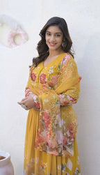 Teeya Creation Yellow Color Faux Georgette Printed Party Wear Gown | Grocsy