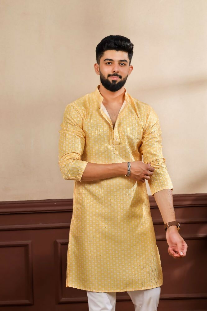 Yellow Art Silk Digital Printed, Embroidery Work Kurta Set - Mahotsav | Grocsy