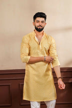 Yellow Art Silk Digital Printed, Embroidery Work Kurta Set - Mahotsav | Grocsy