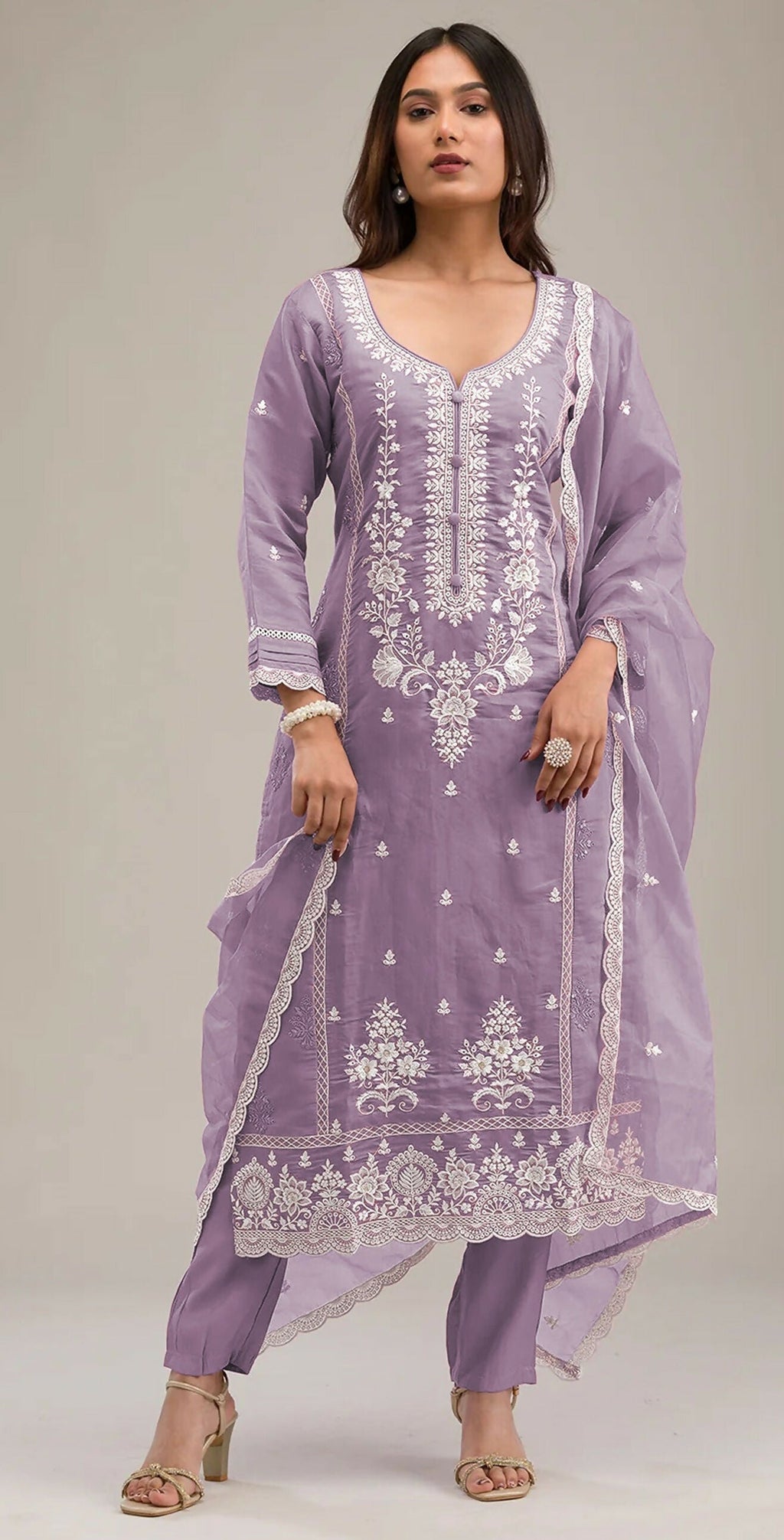 Anaita Light-lavender Embroidered Silk Stitched Salwar Suit | Grocsy