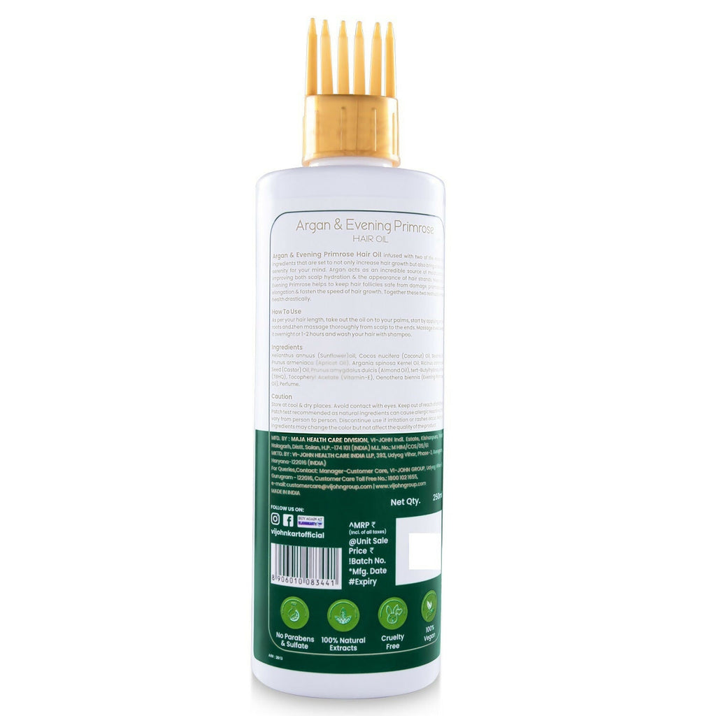 VI-JOHN Prakritik Argan & Evening Primrose Hair oil, Helps to Control Dandruff,100% Bio Actives Hair Oil | Grocsy