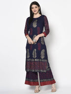 Aniyah Rayon Navy Blue Color Block Print Flared Slip-On Palazzo (AN-178K) | Grocsy