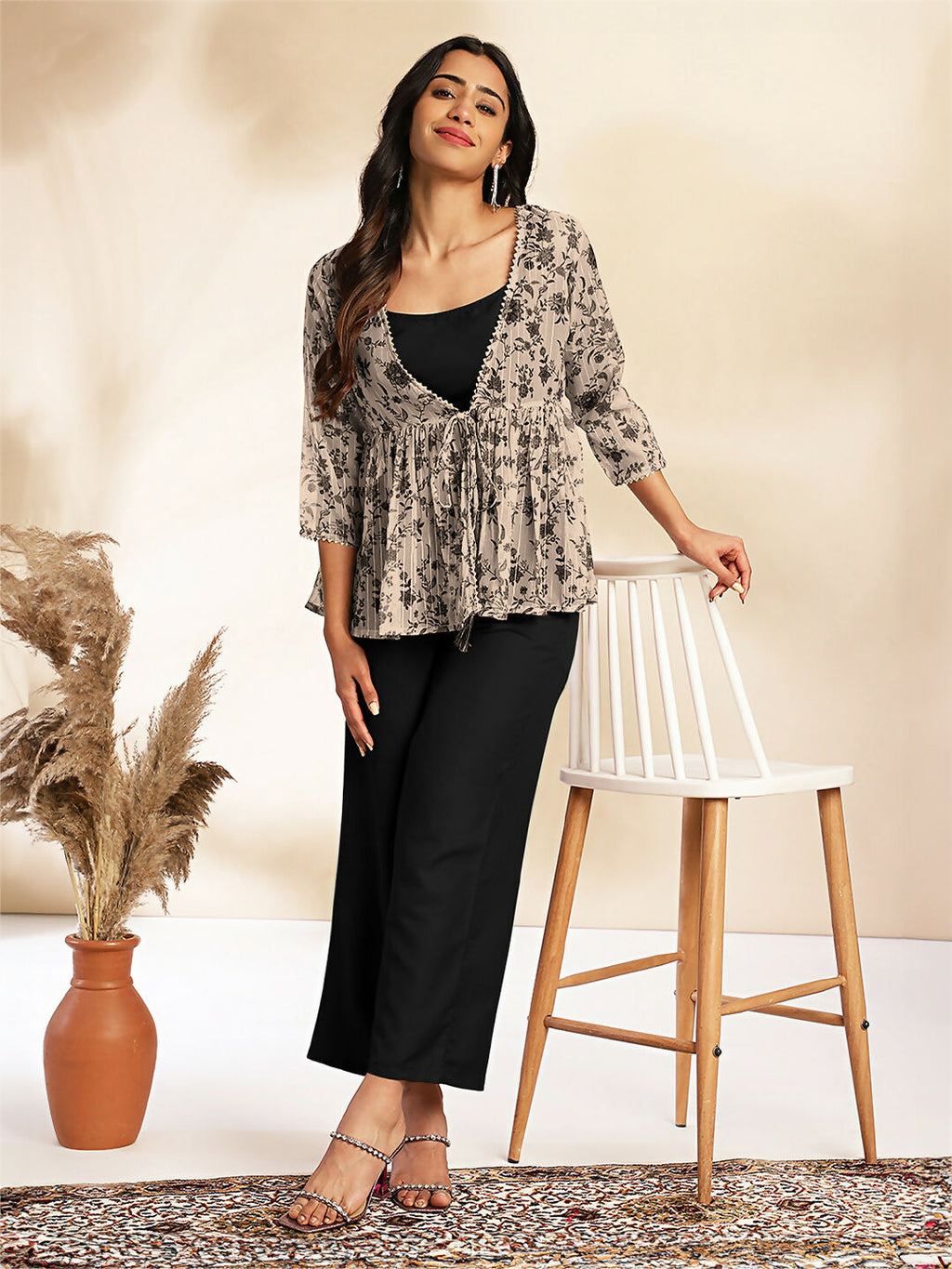 Janasya Black Crepe Solid Top,Bottom & Jacket | Grocsy