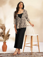 Janasya Black Crepe Solid Top,Bottom & Jacket | Grocsy