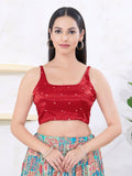 Joban Fashion Maroon Gajji Silk Sleeveless Back Open Blouse | Grocsy
